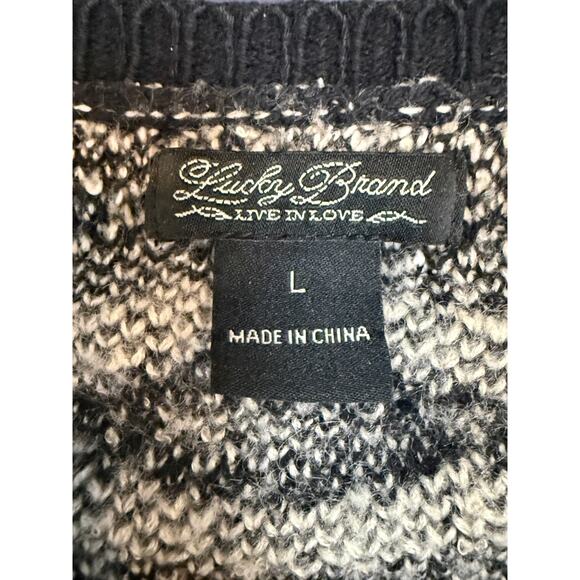 Lucky Brand Tribal Open Cardigan L Black Cream Long Sweater - Picture 2 of 9